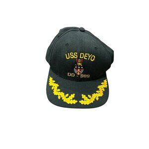 Vintage New Era USS Deyo DD-989 Hat Black Yellow Sz Medium-Large Outdoor